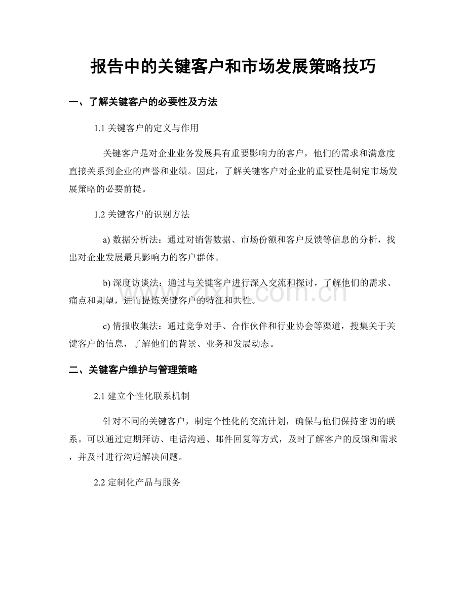 报告中的关键客户和市场发展策略技巧.docx_第1页