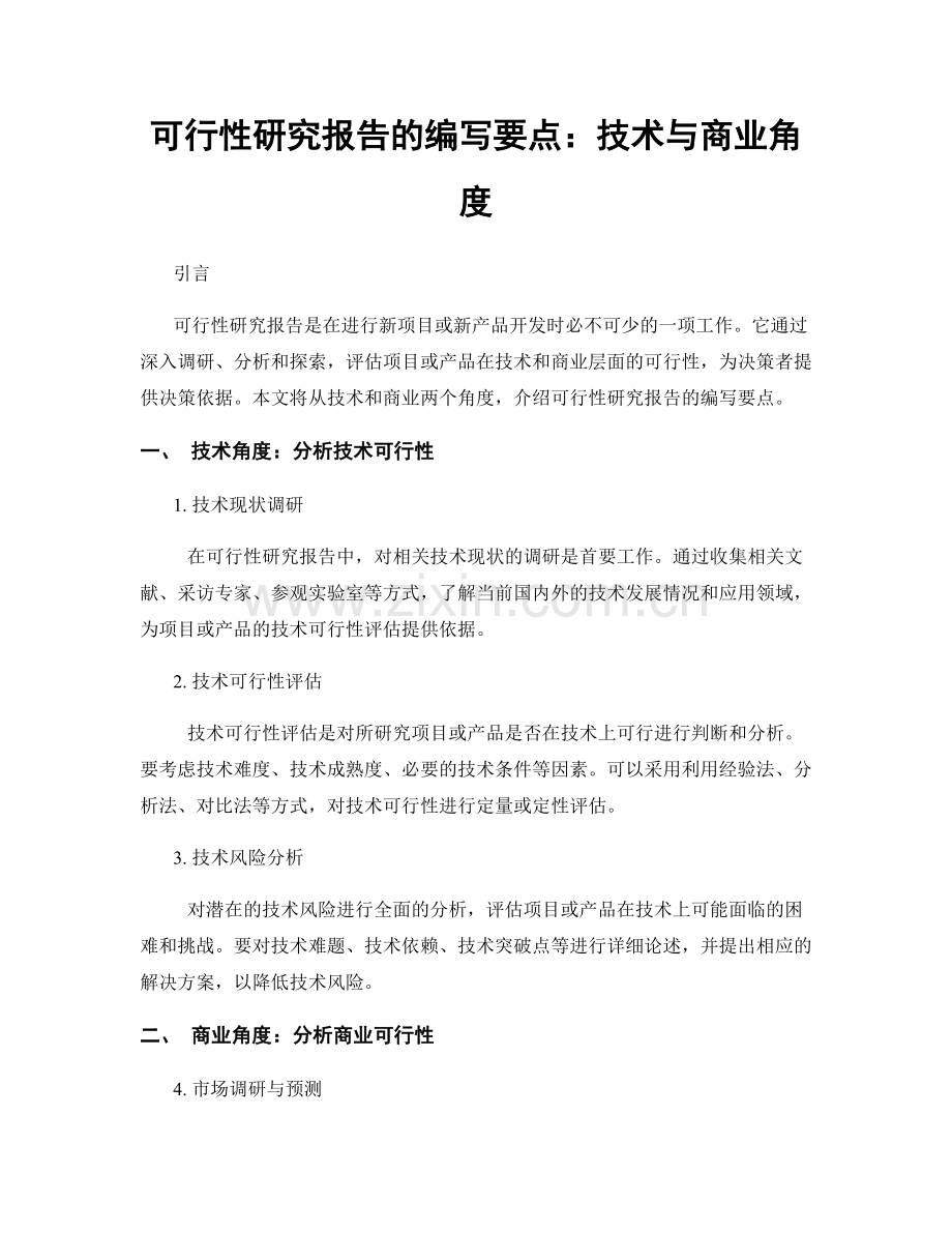 可行性研究报告的编写要点：技术与商业角度.docx_第1页