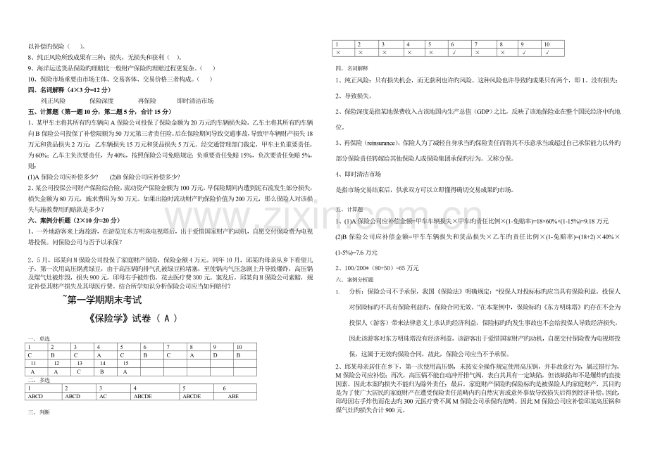 保险学原理试题与答案.doc_第2页