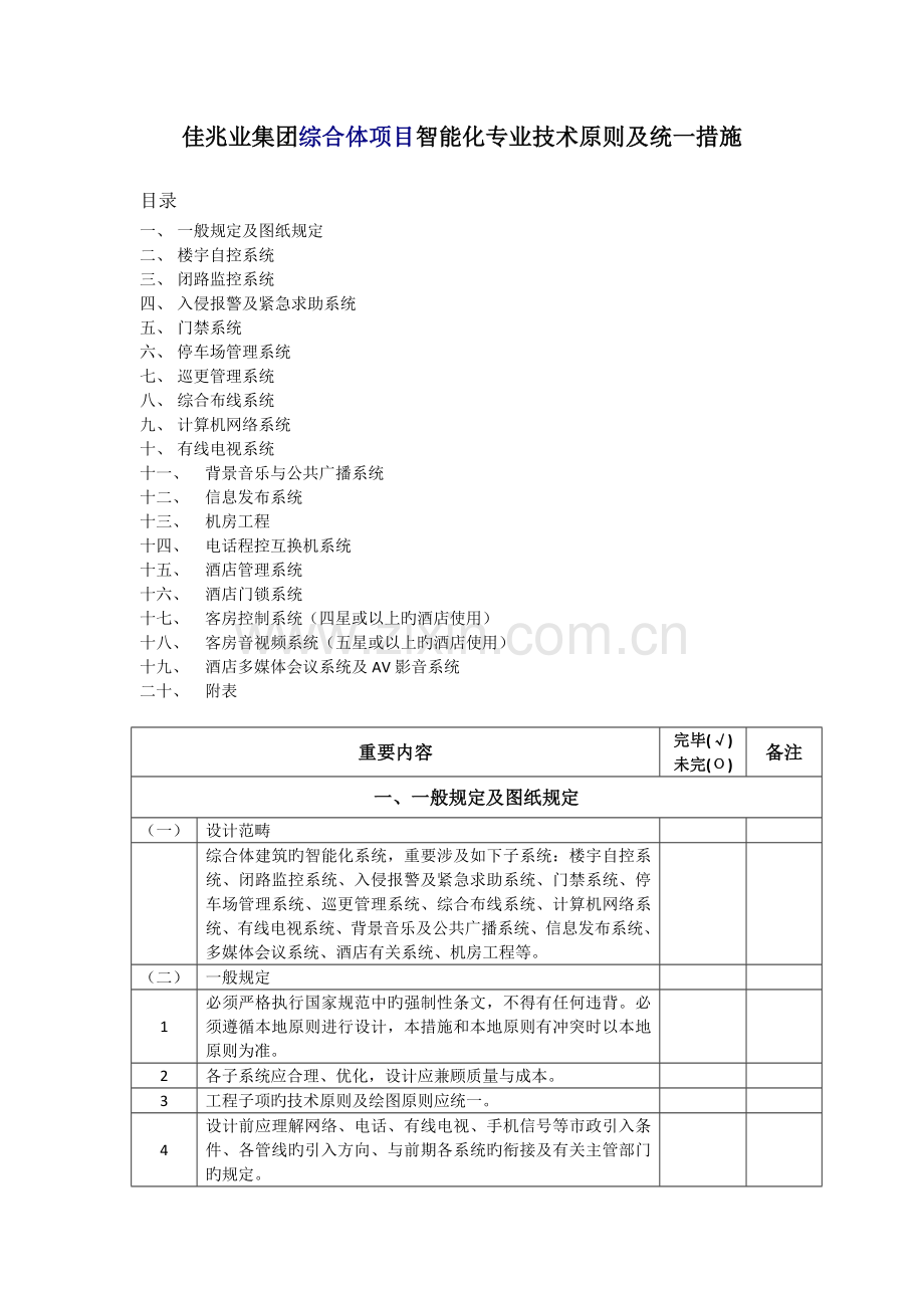 综合体项目智能化专业设计技术标准及统一措施.doc_第1页