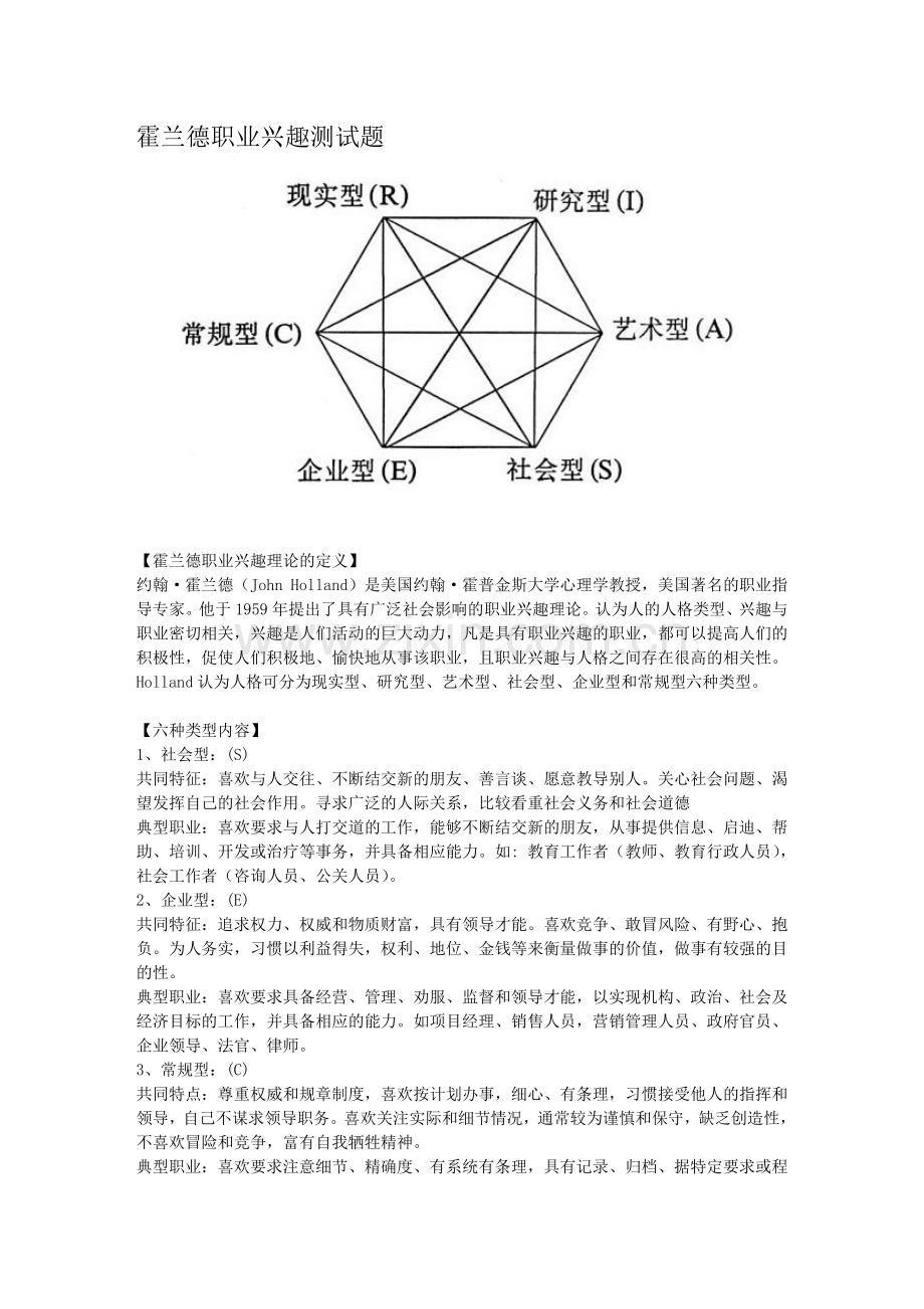 霍兰德职业兴趣测试题完整版.doc_第1页