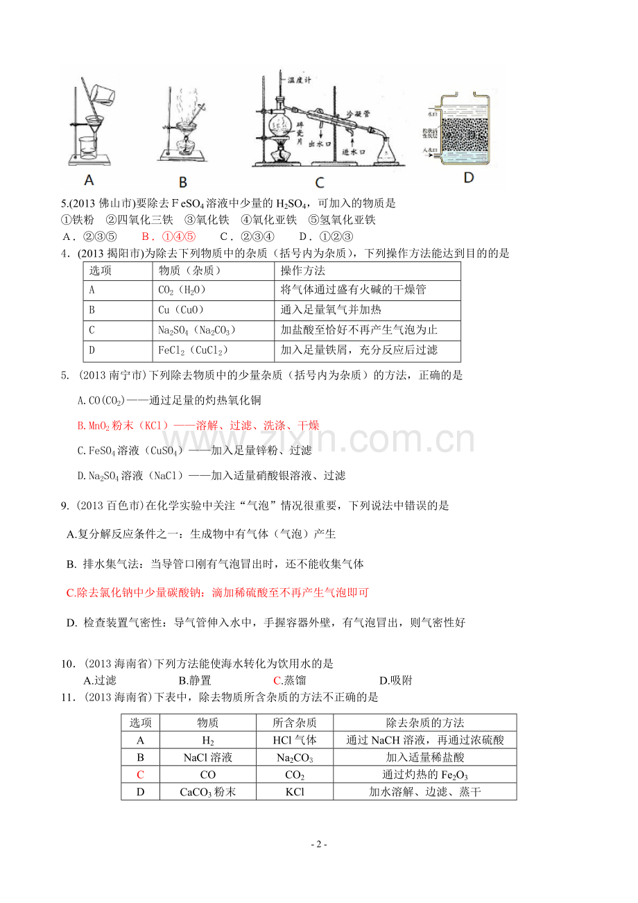 T3.物质的分离、除杂、提纯与共存【2013年中考化学试题分专题汇编】.doc_第2页