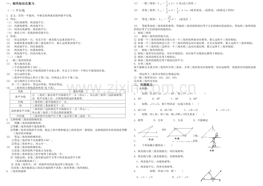 中考数学复习专题五平行线与三角形.docx_第1页