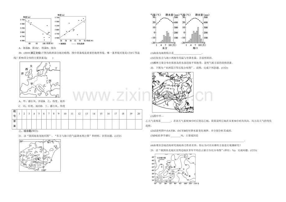 人教地球上的大气单元测试.docx_第3页