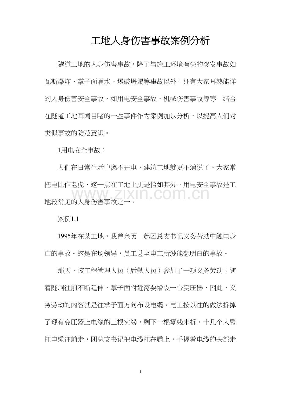 工地人身伤害事故案例分析.docx_第1页