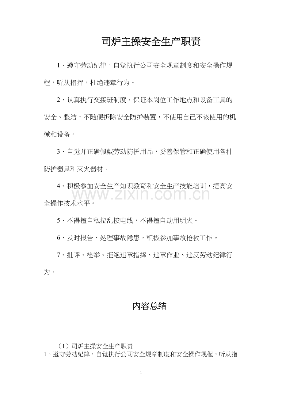 司炉主操安全生产职责.docx_第1页