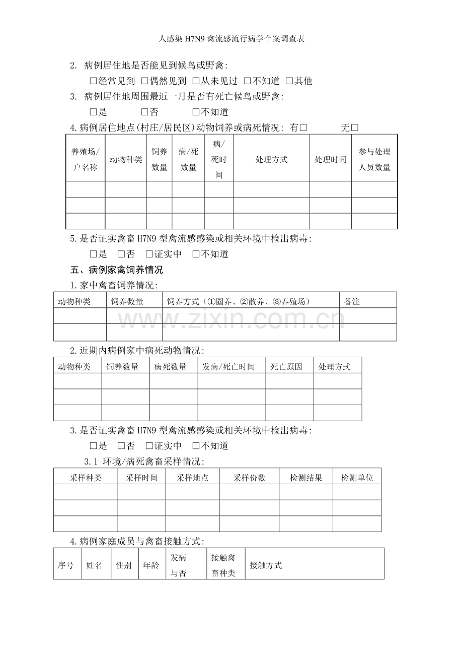 人感染H7N9禽流感流行病学个案调查表.doc_第2页