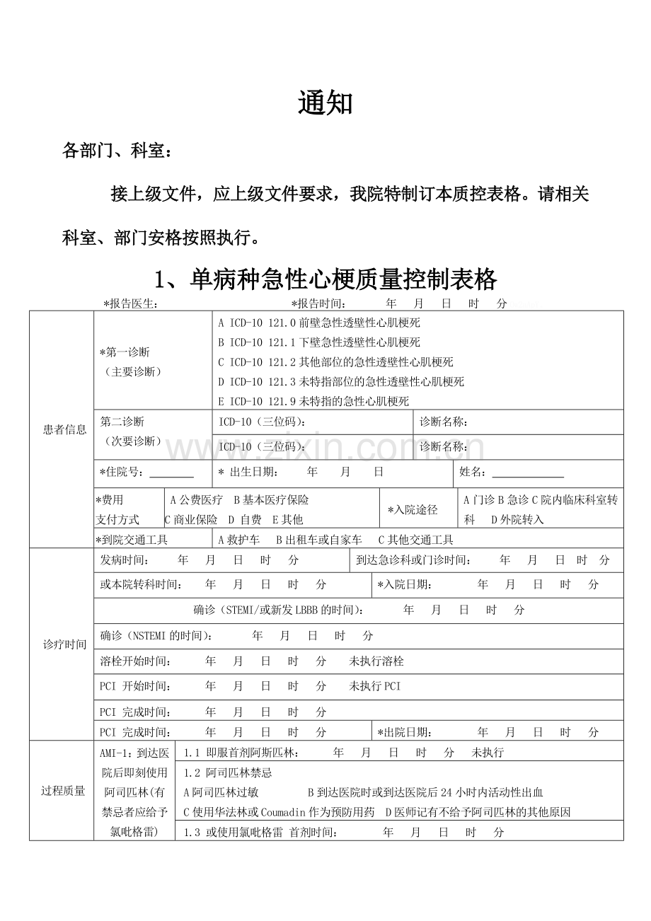 医院单病种质量控制表单(完整版).doc_第1页