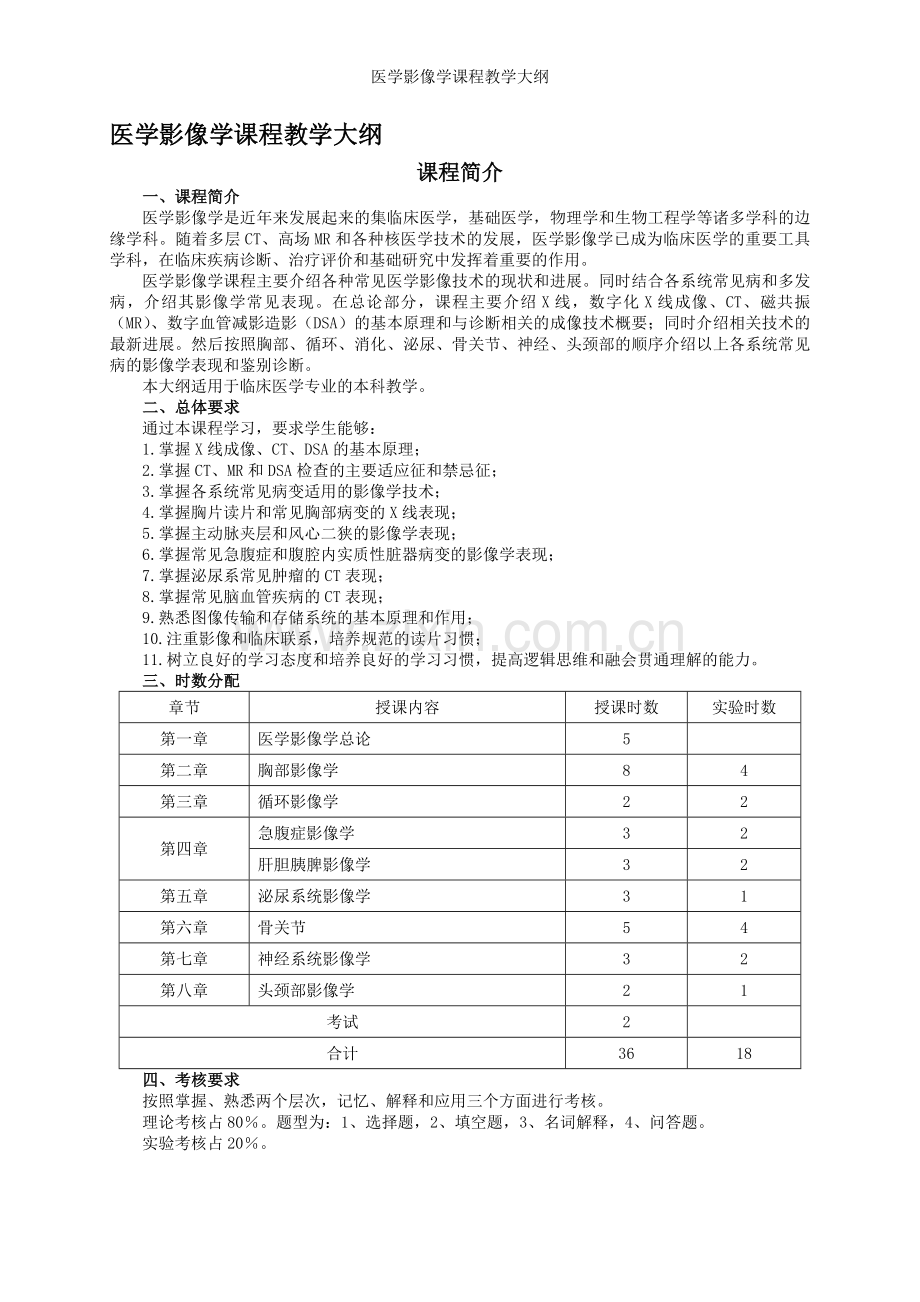 医学影像学课程教学大纲.doc_第1页