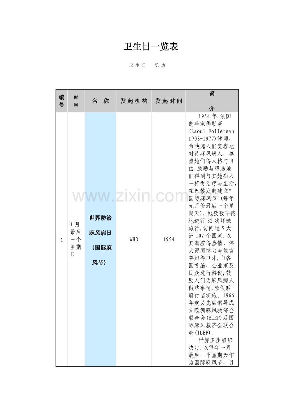 卫生日一览表.doc_第1页