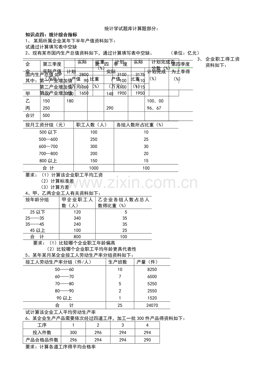 统计学精彩试题库计算题部分.doc_第1页