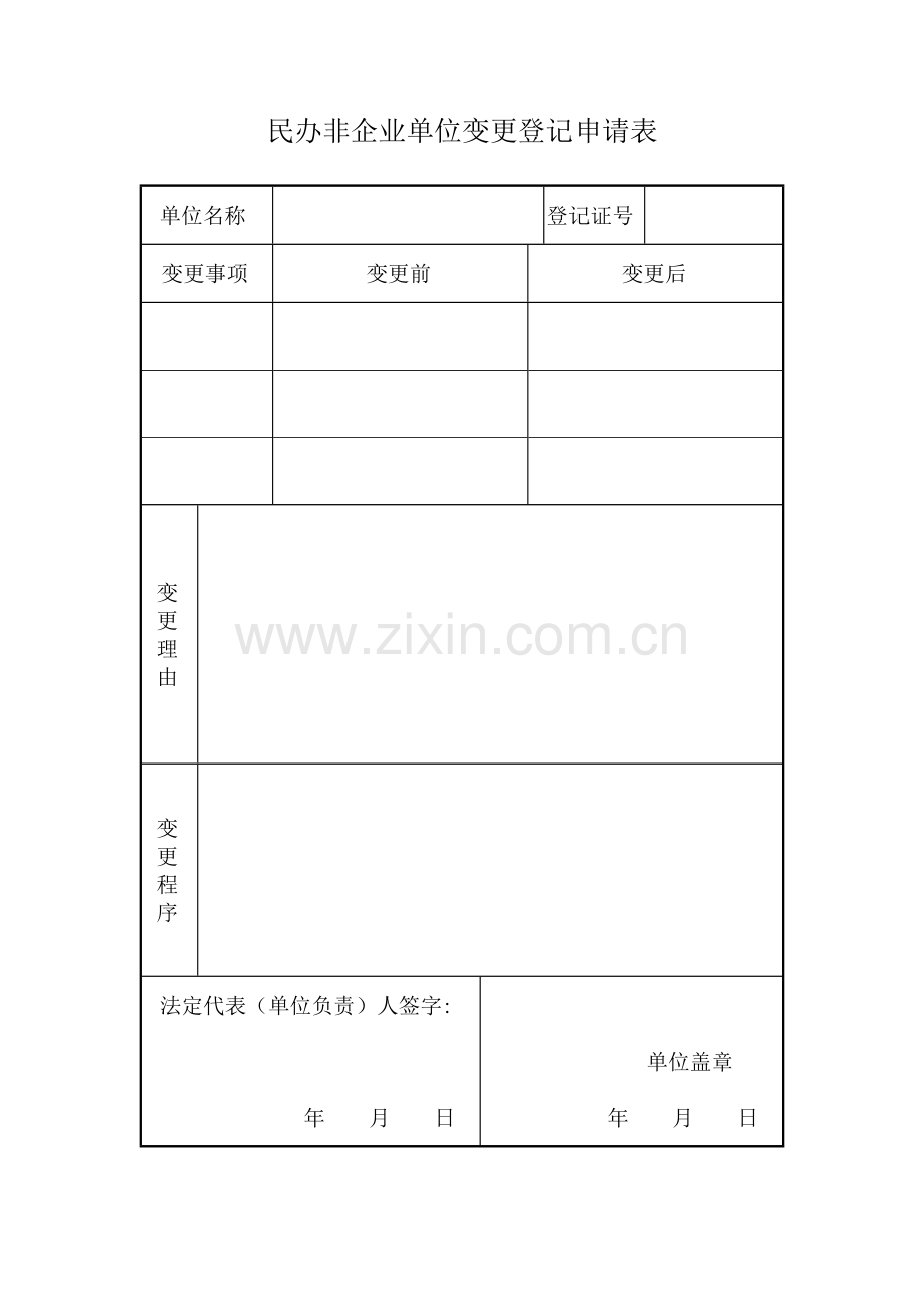 民办非企业单位变更登记申请表模板.doc_第1页