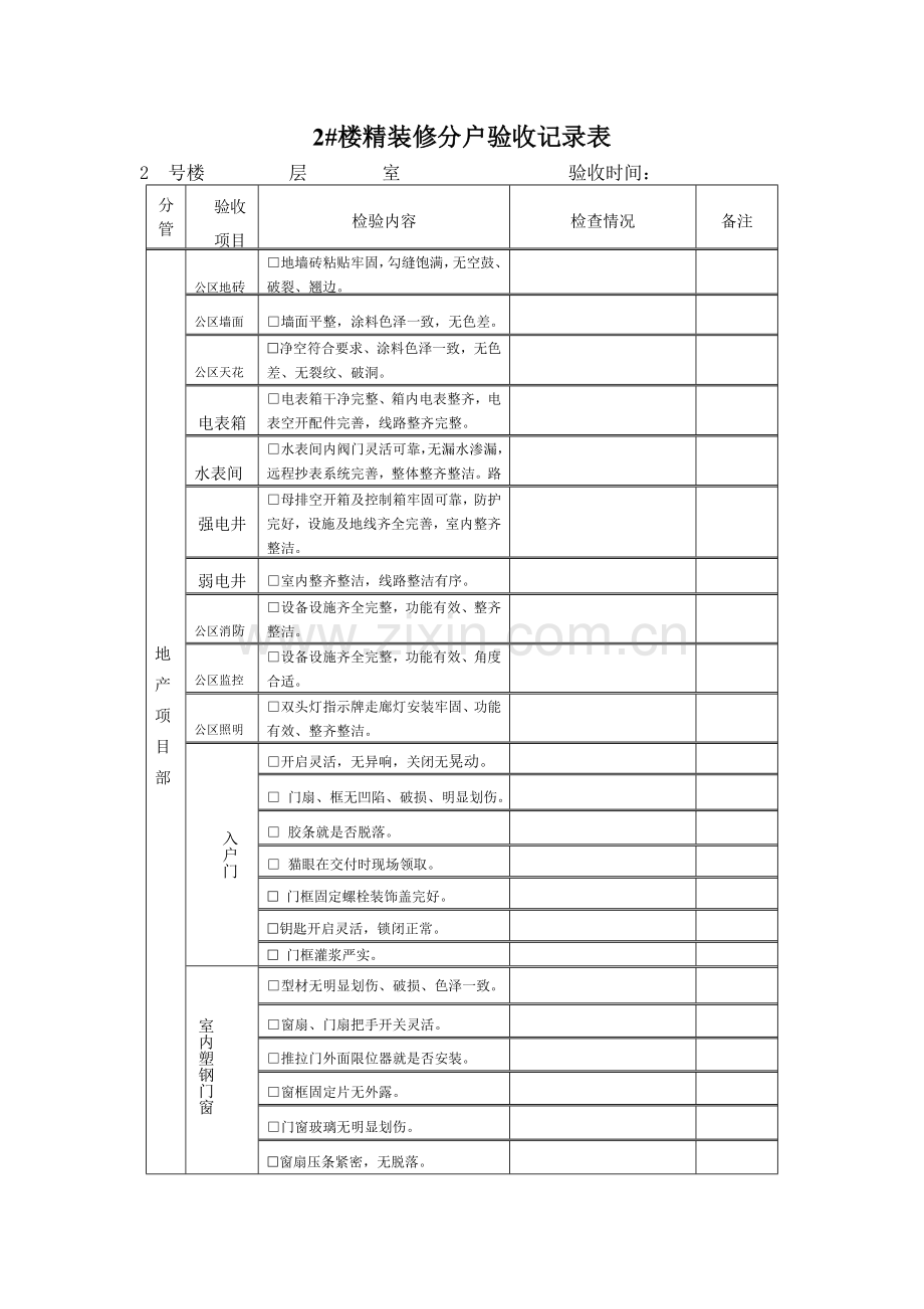 精装房分户验收记录表.doc_第1页