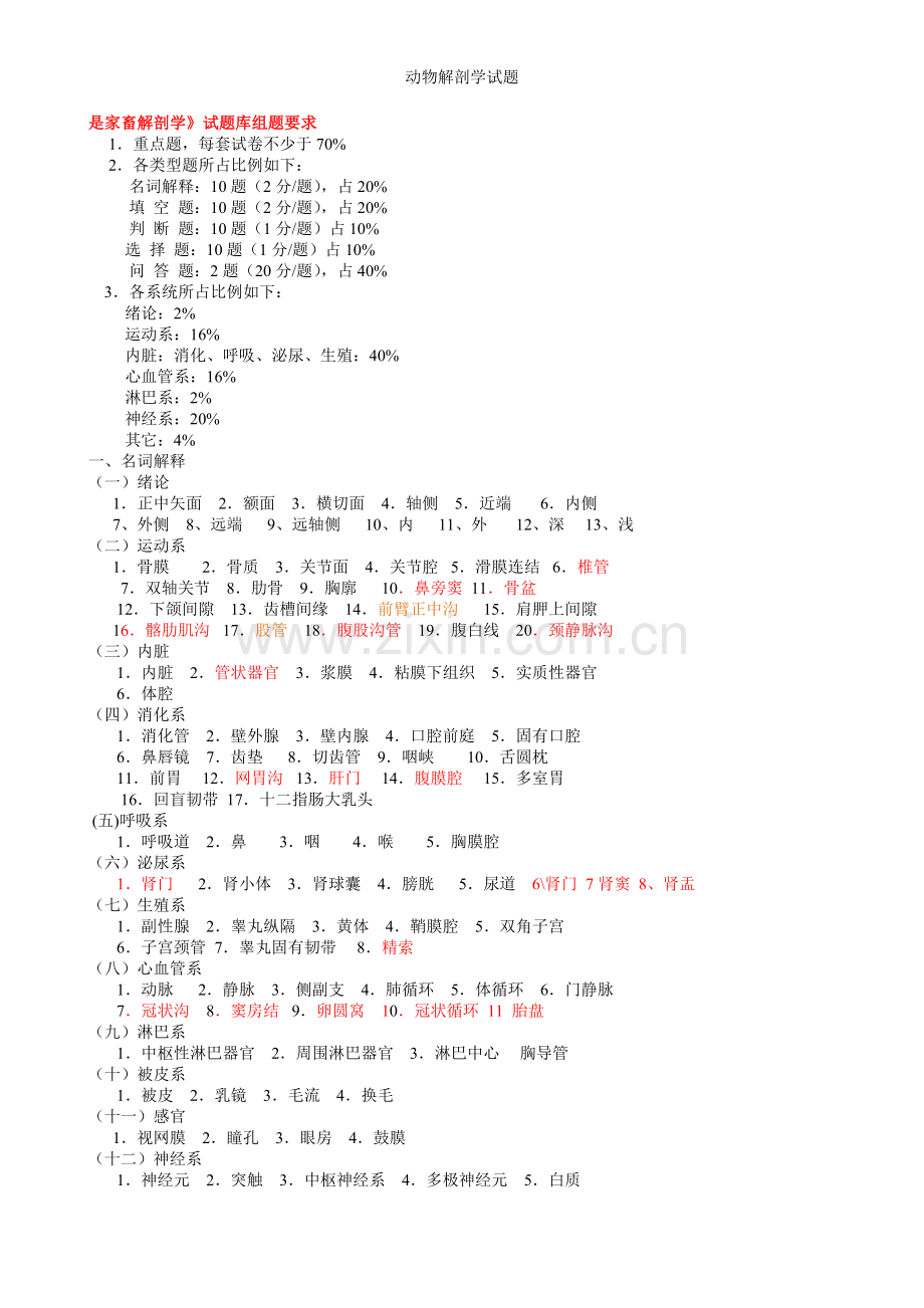 动物解剖学试题.doc_第1页