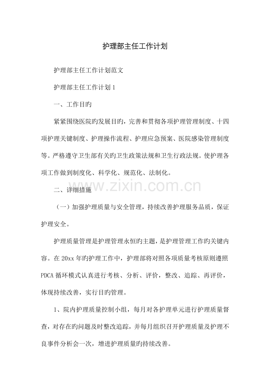 护理部主任工作计划.docx_第1页