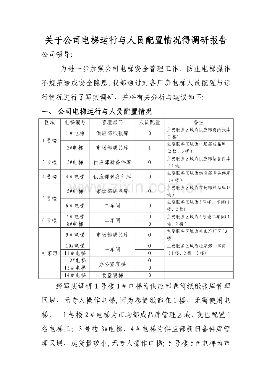 关于公司电梯情况调研报告.doc_第1页