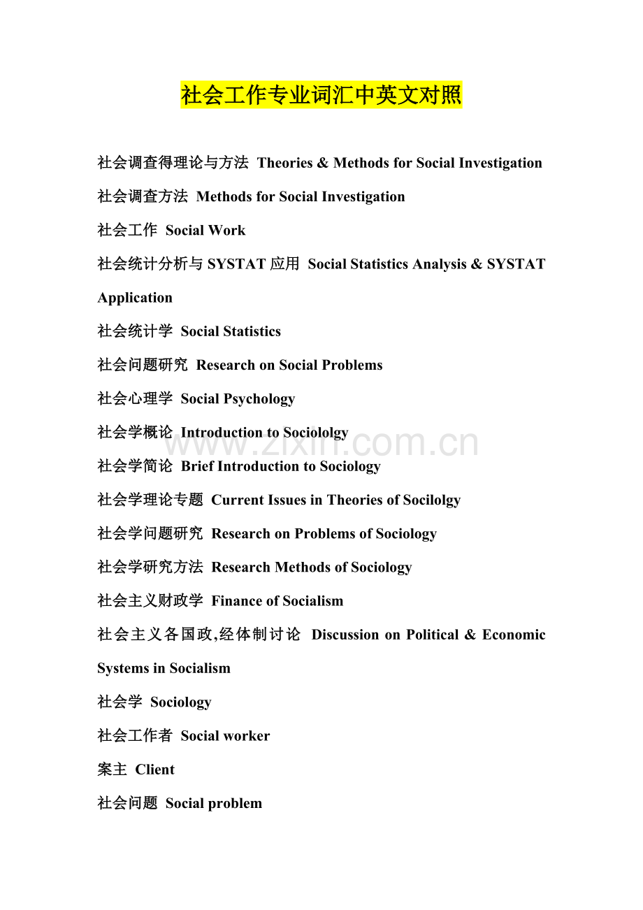 社会工作专业词汇中英文对照.doc_第1页