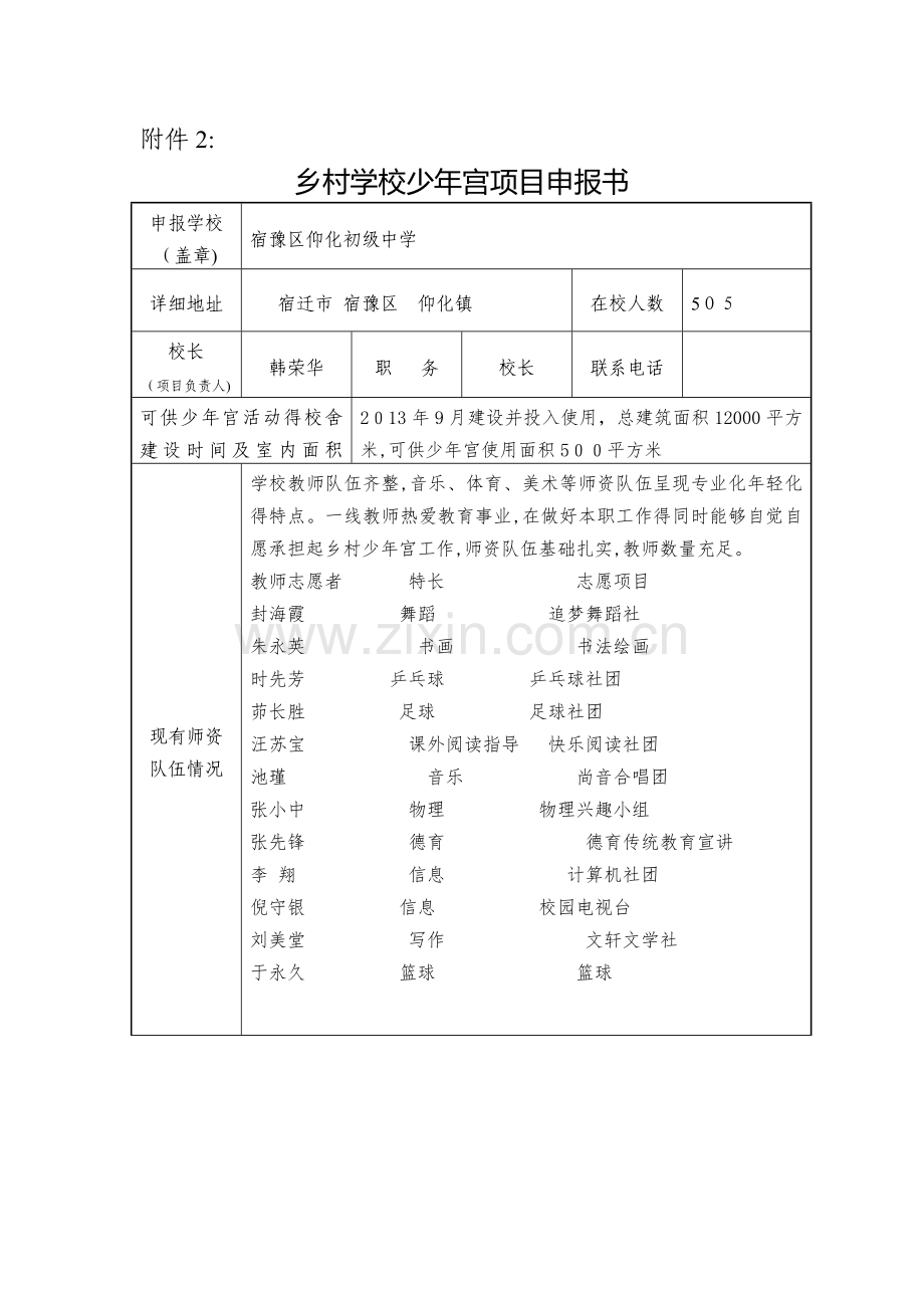 乡村学校少年宫项目申报书.doc_第1页