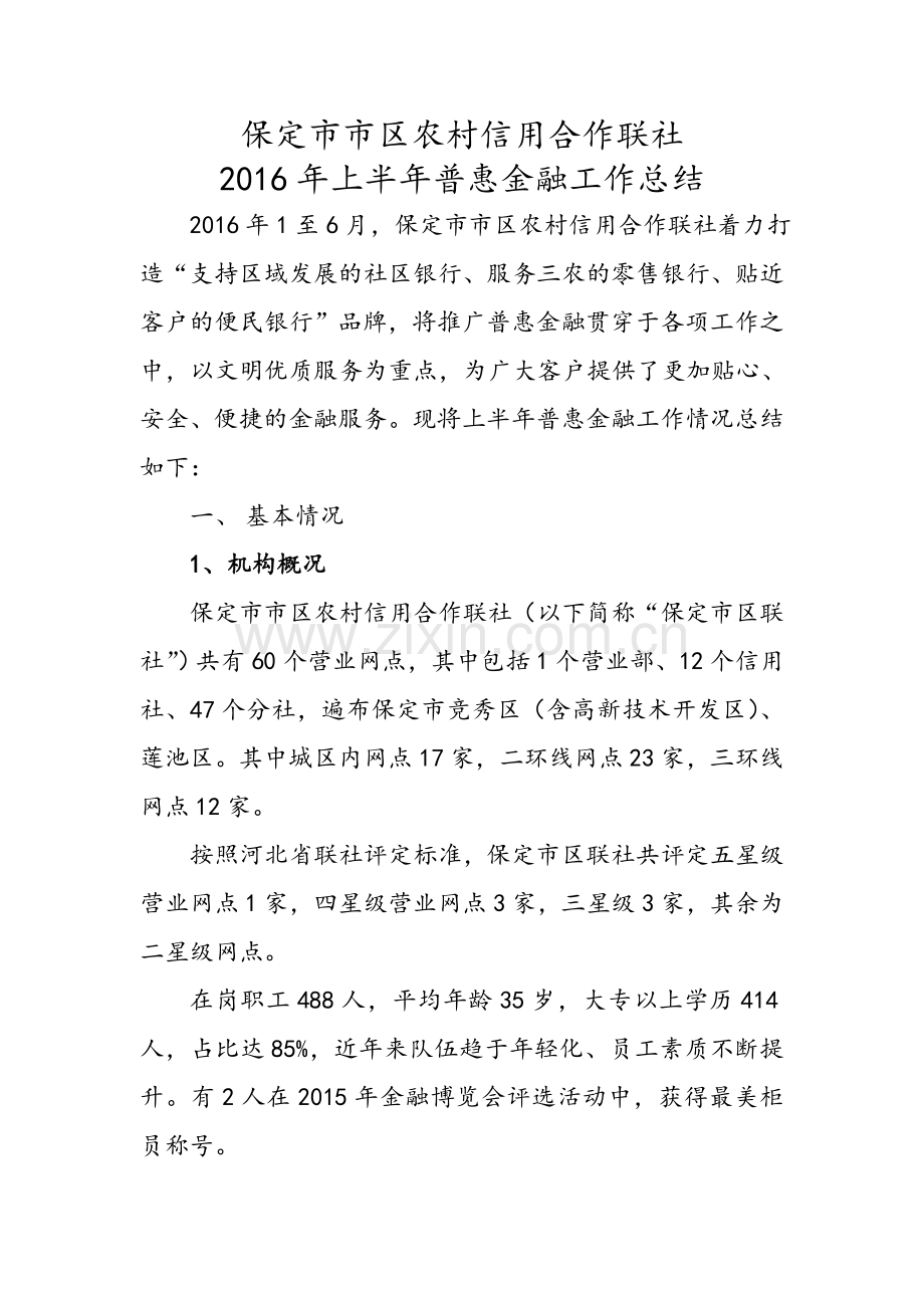 金融机构上半年普惠金融工作总结.doc_第1页