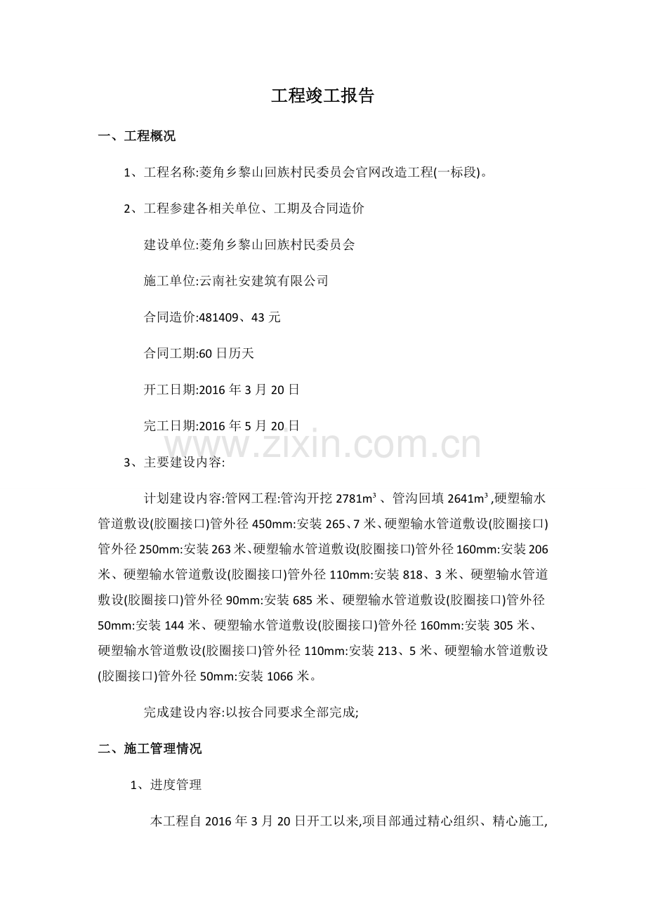 管网工程竣工验收报告.doc_第1页