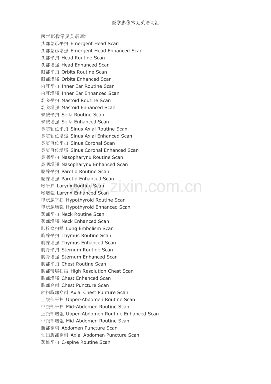 医学影像常见英语词汇.doc_第1页