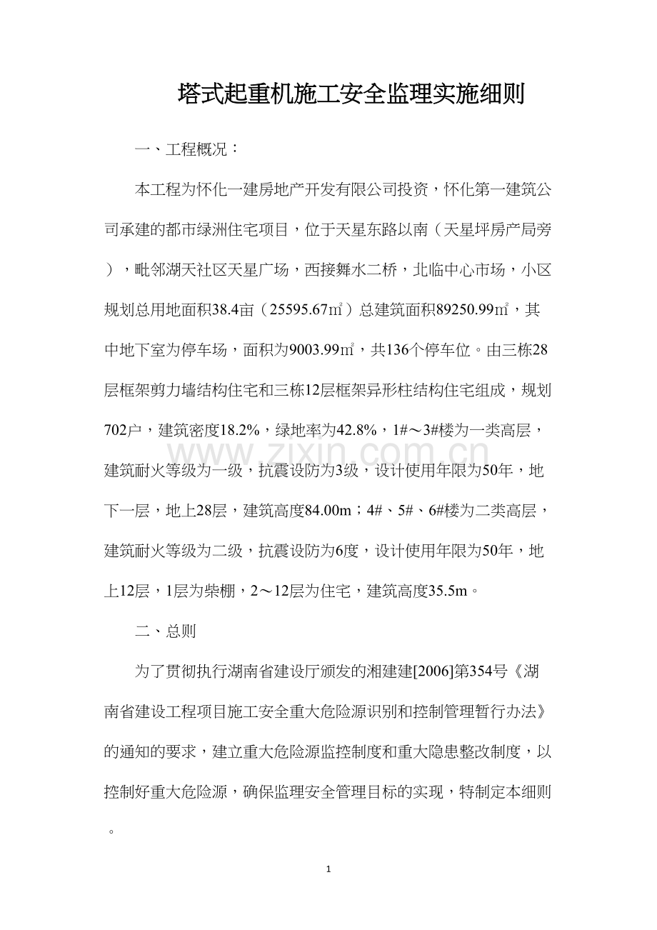 塔式起重机施工安全监理实施细则.docx_第1页