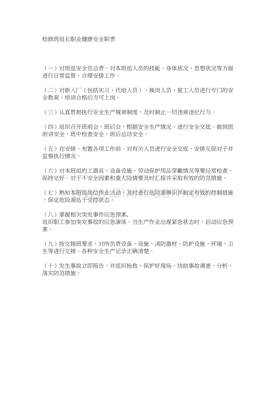 检修班组长职业健康安全职责.docx_第1页