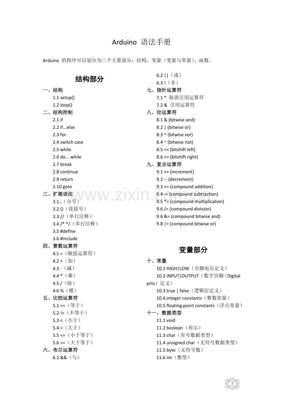 Arduino-语法手册.docx_第1页