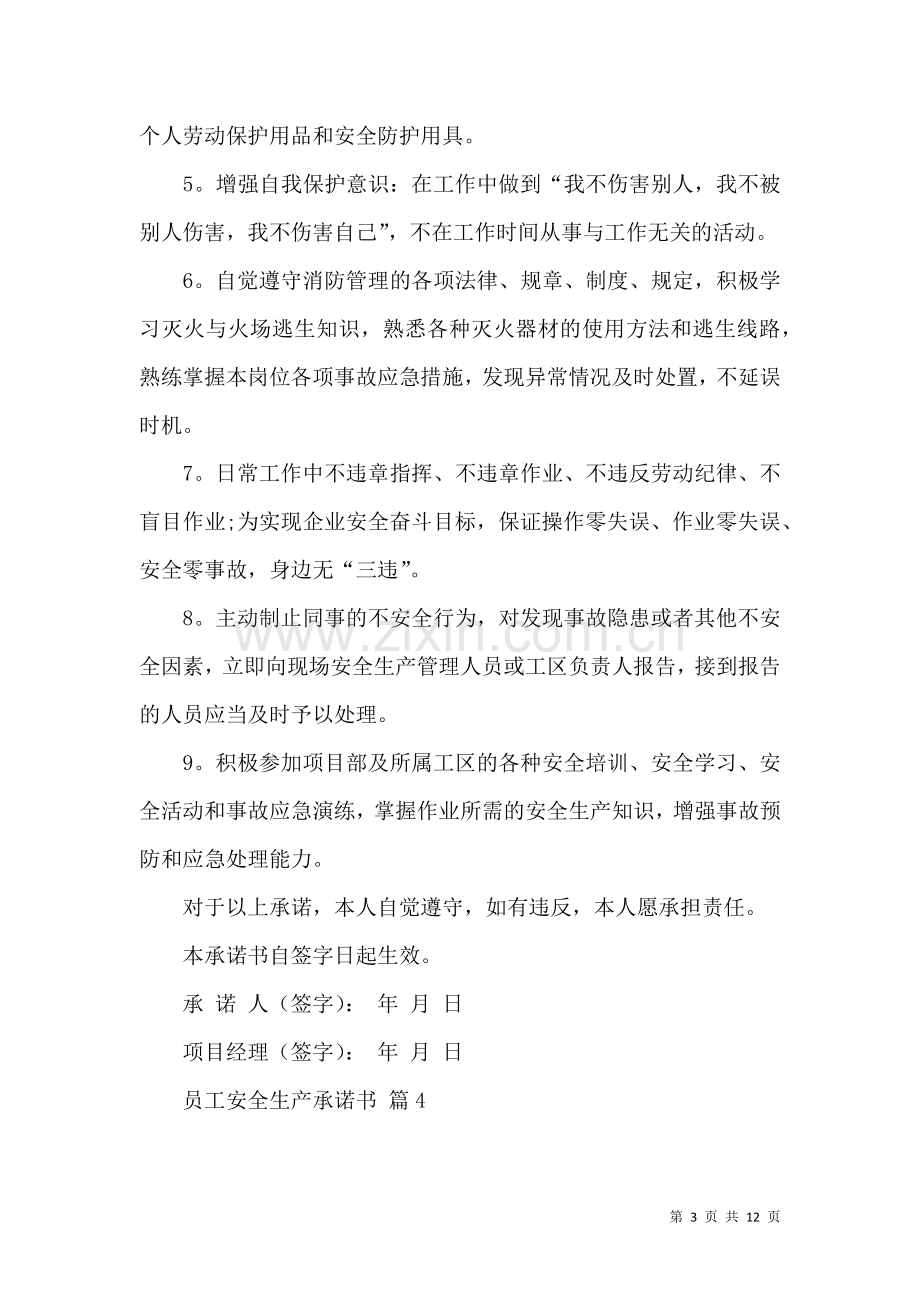 关于员工安全生产承诺书模板合集10篇.docx_第3页