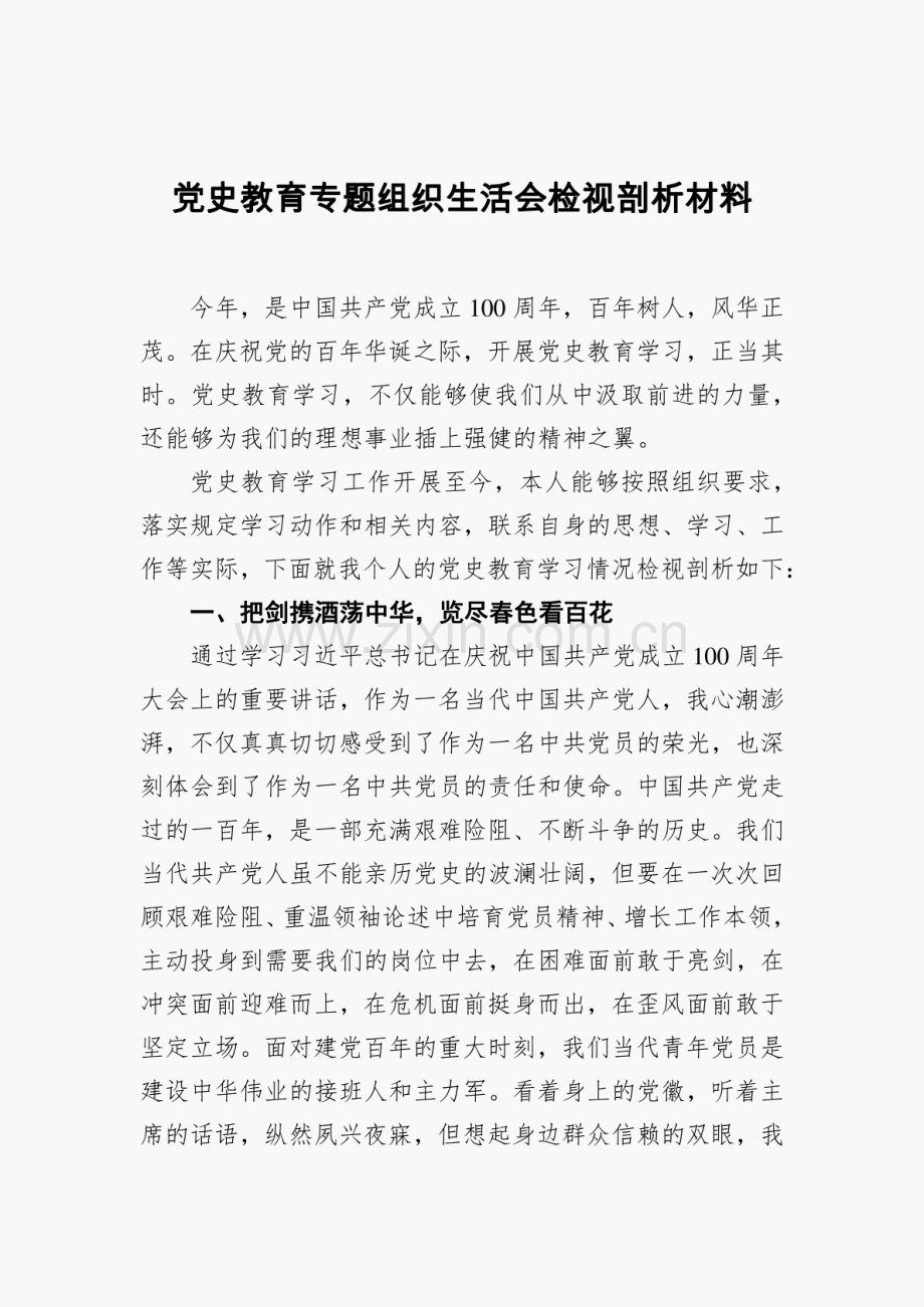 党史教育专题组织生活会检视剖析材料.pdf_第1页