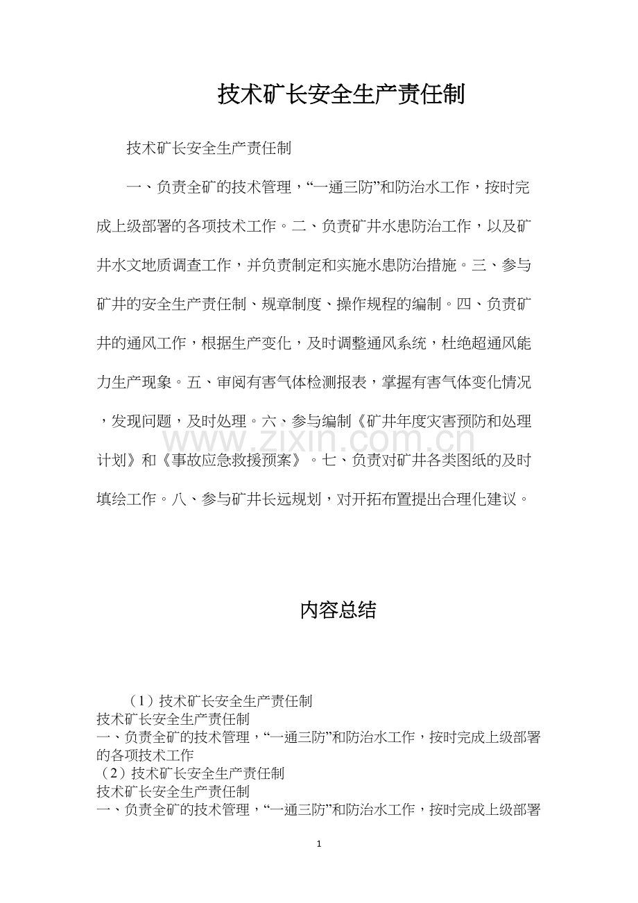 技术矿长安全生产责任制.docx_第1页