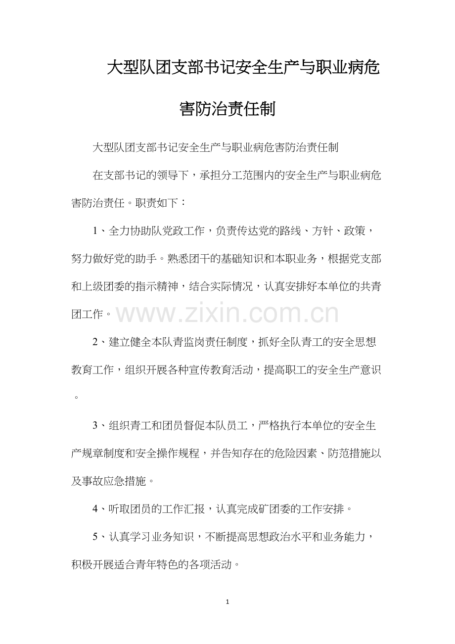 大型队团支部书记安全生产与职业病危害防治责任制.docx_第1页