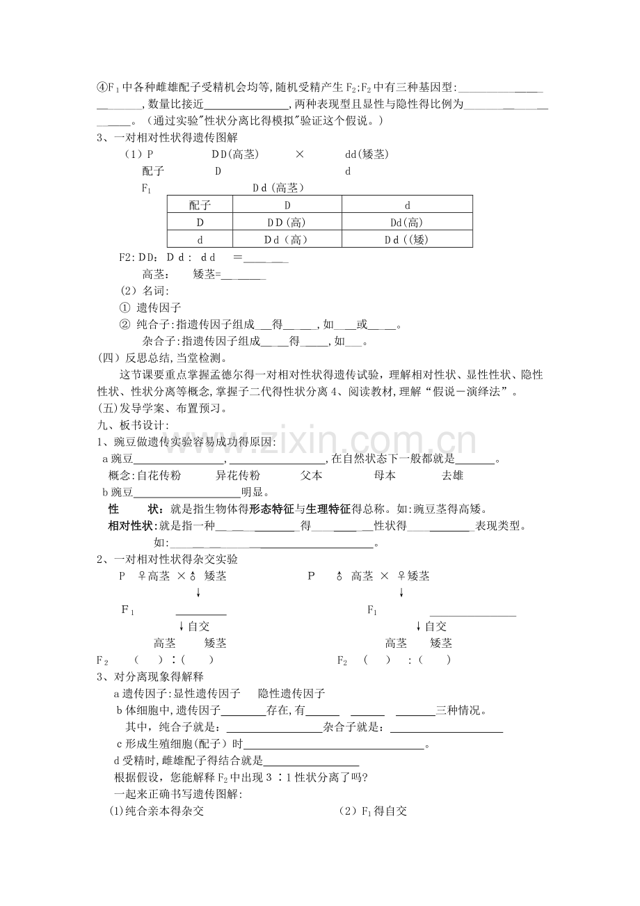 孟德尔豌豆杂交实验一教案.doc_第3页