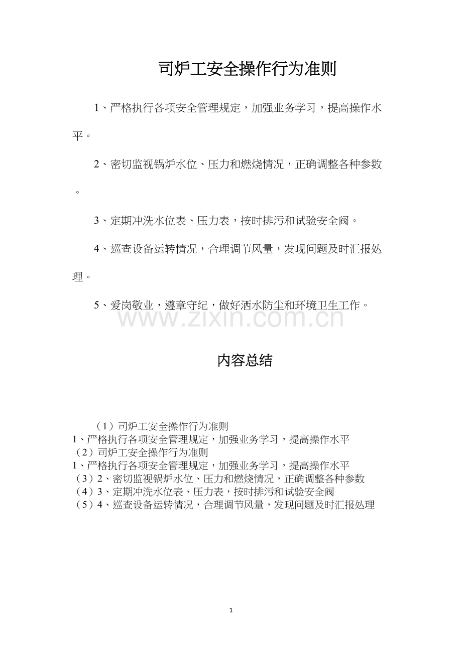 司炉工安全操作行为准则.docx_第1页