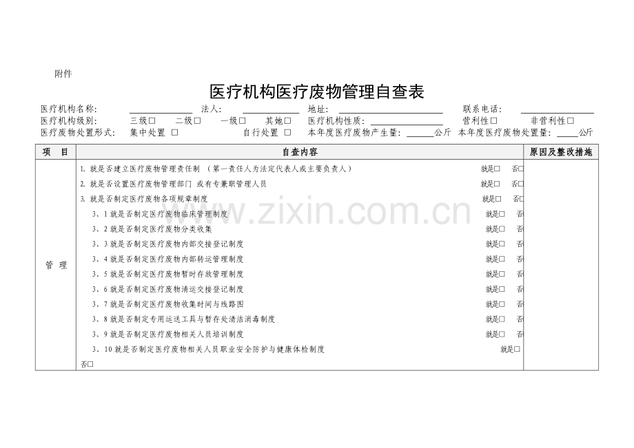 医疗废物自查表-.doc_第1页