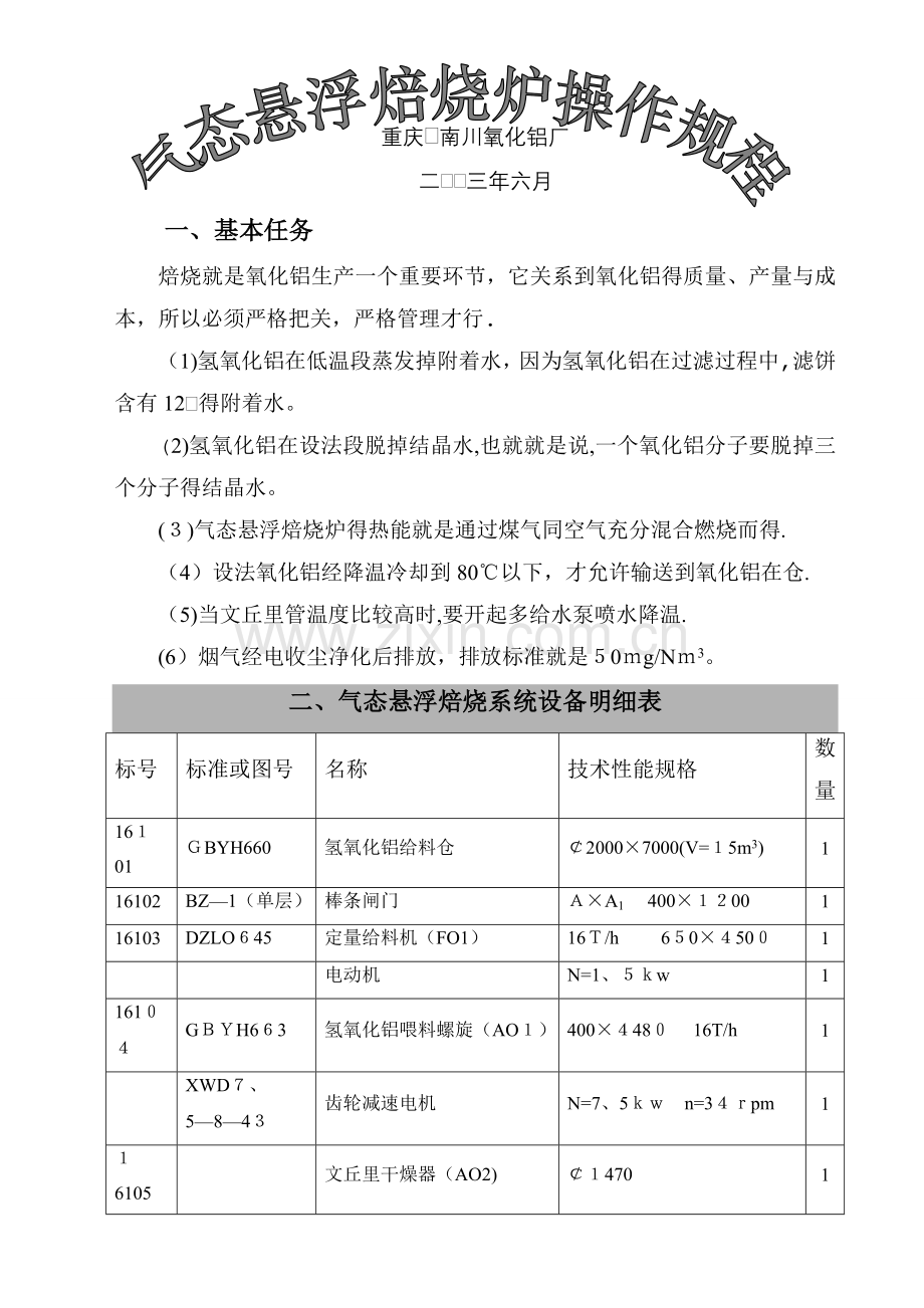 氧化铝焙烧车间操作规程.doc_第1页