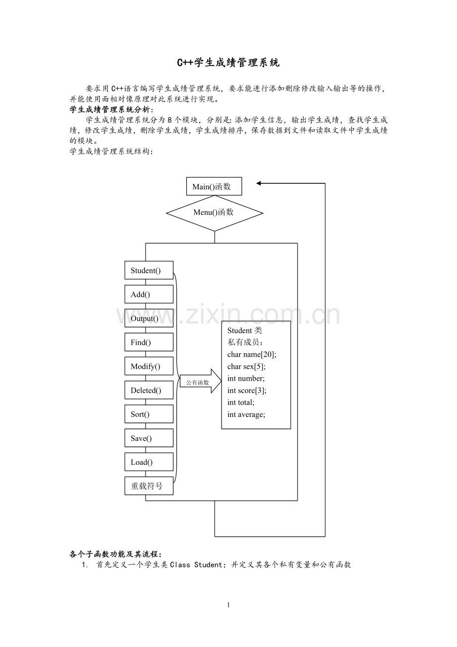 C++简单学生成绩管理系统(C++课程设计).doc_第1页