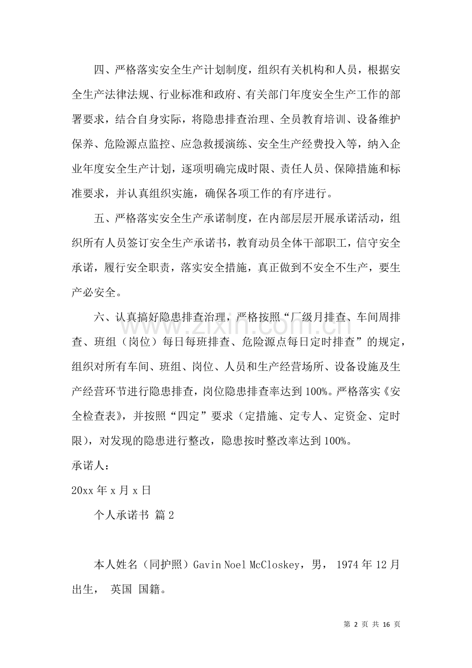 个人承诺书模板七篇.docx_第2页