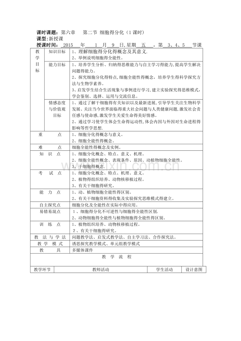 优秀教案细胞的分化.doc_第1页