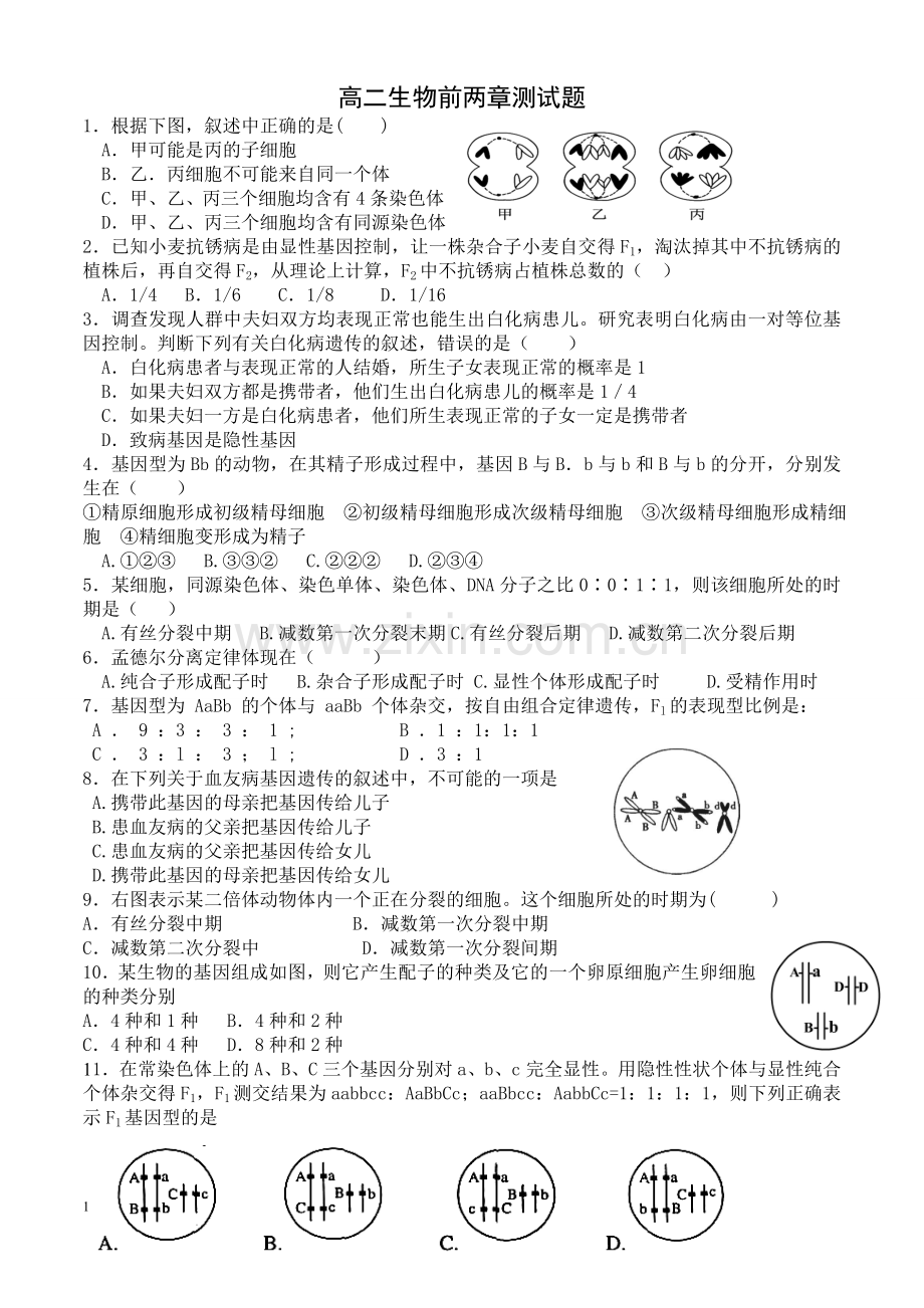 高中生物必修二前两章测试题.doc_第1页