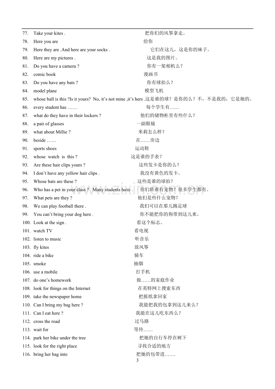 七年级英语上册重点词汇句型汇总.doc_第3页