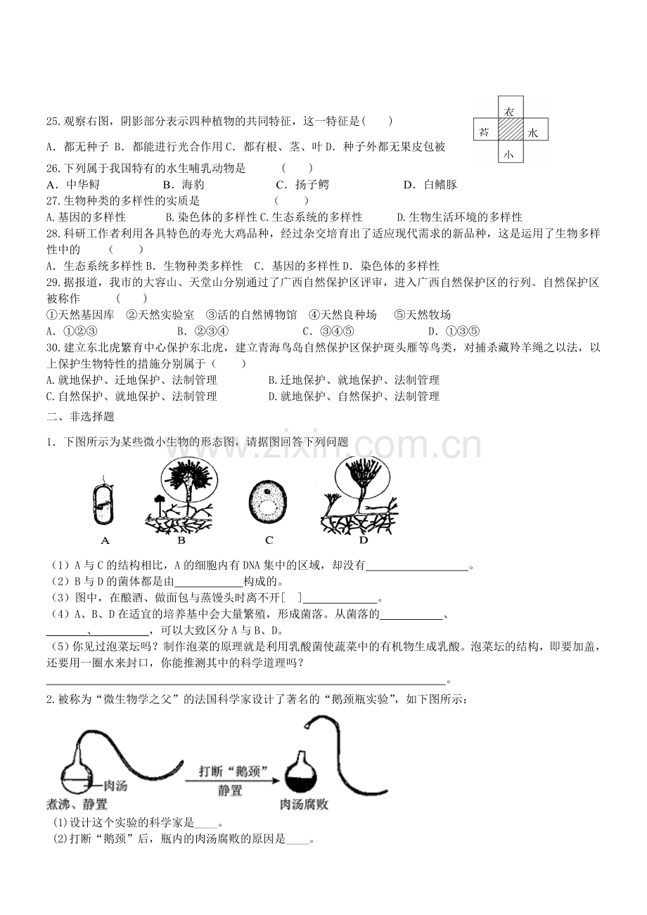 八年级生物细菌真菌与生物多样性测试卷.doc_第3页