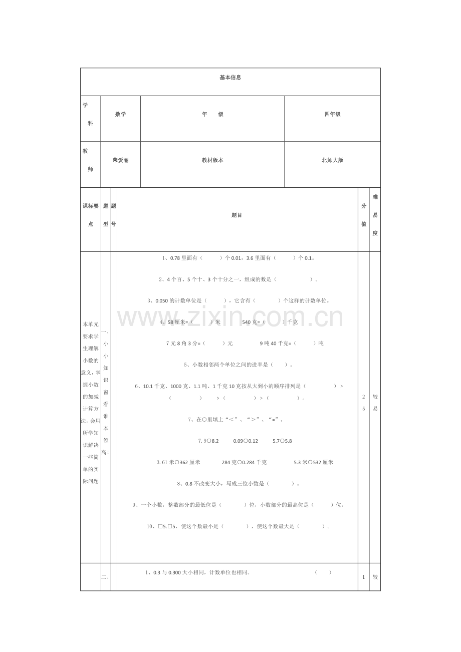 小学四年级数学测试题分析.doc_第1页