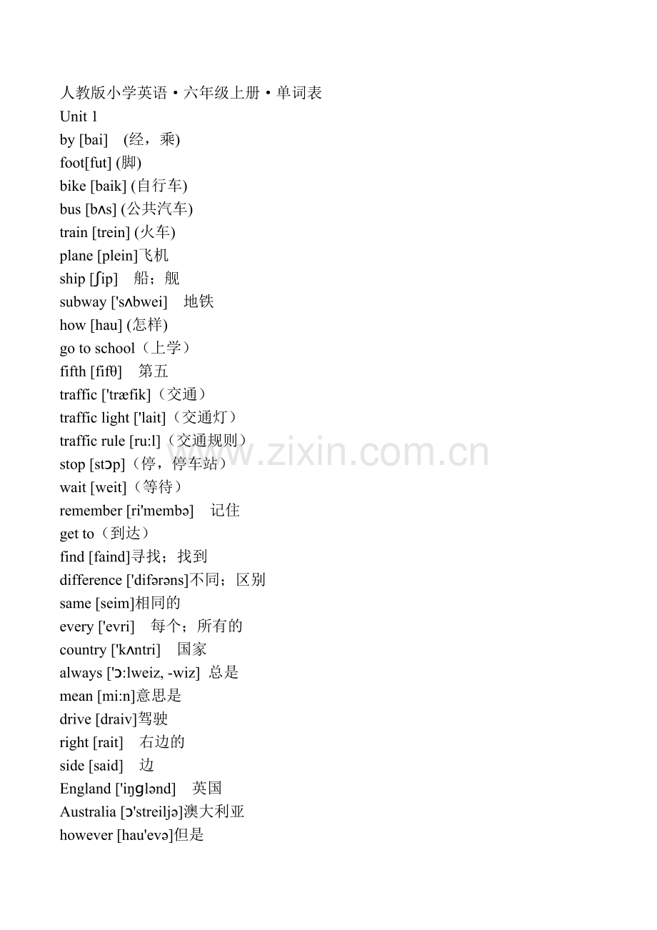 人教版小学英语六年级上、下册单词表(带有音标).doc_第1页