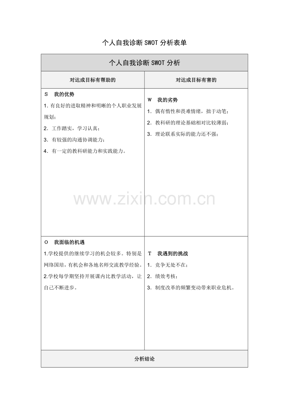 许伟红个人自我诊断SWOT分析表.doc_第1页