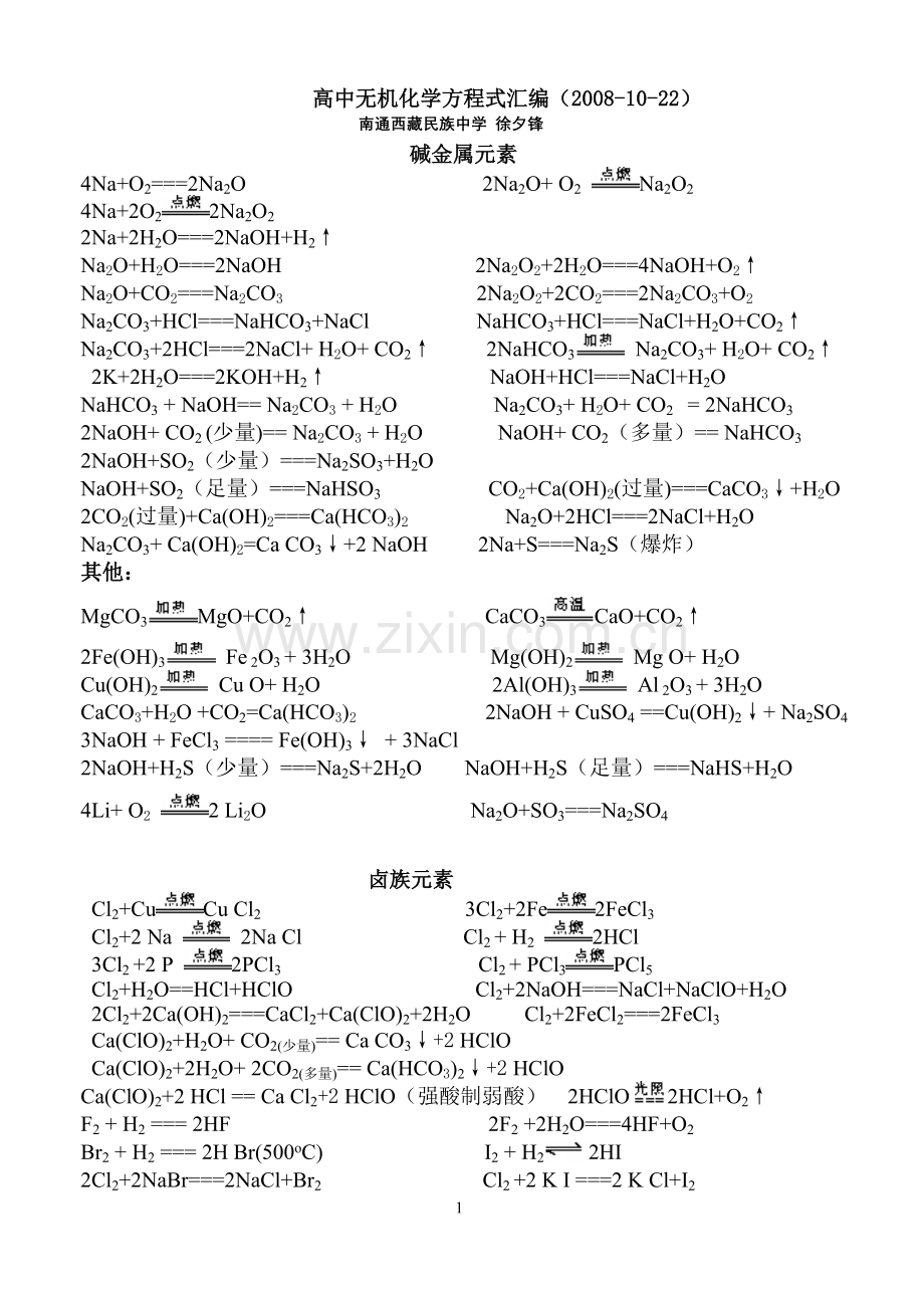 高考化学方程式汇编.doc_第1页