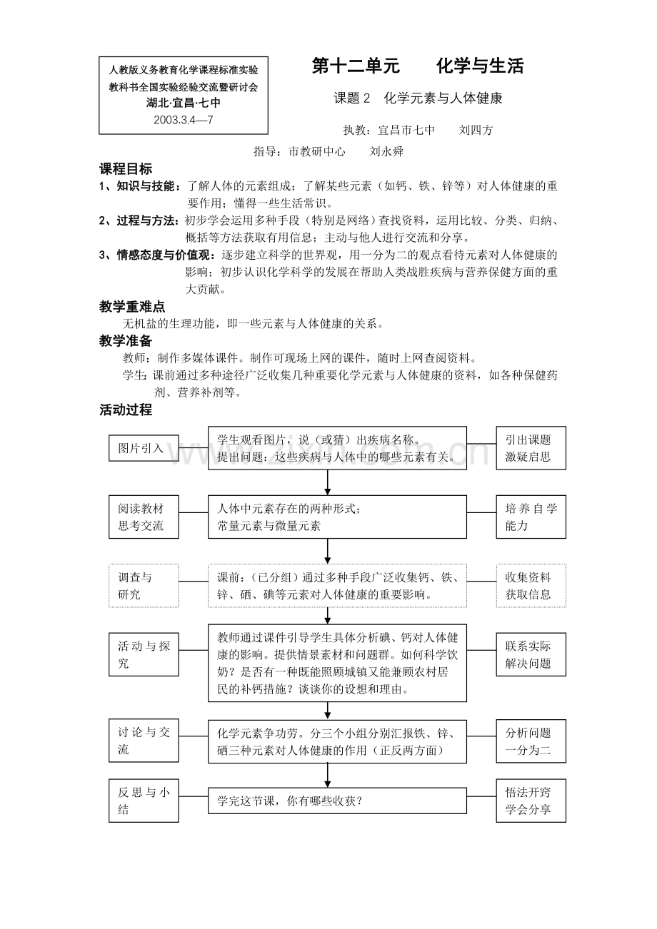 第十二单元　　化学与生活简案.doc_第1页