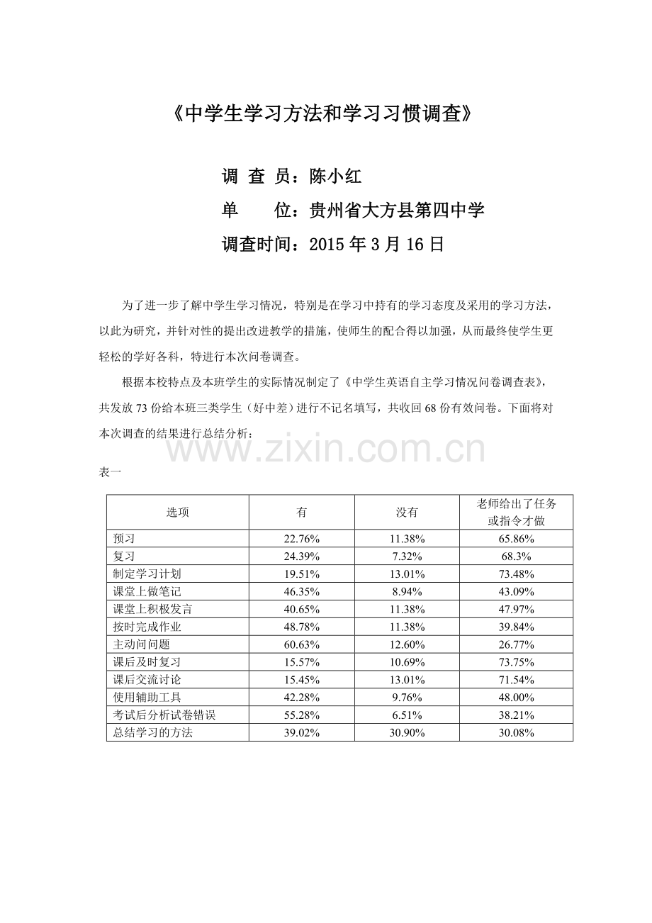 中学生学习方法和学习习惯调查表.doc_第1页