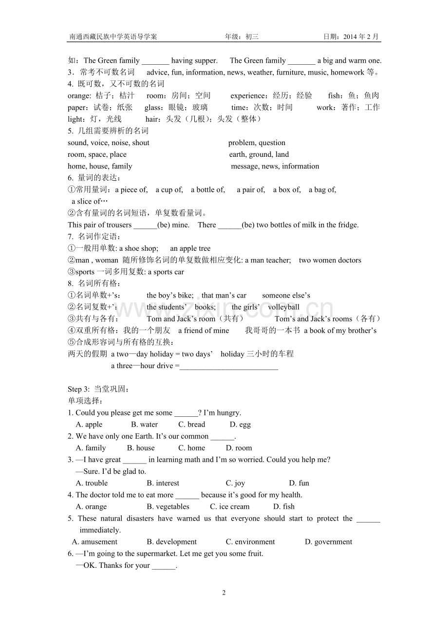 初三英语专题复习一名词.doc_第2页