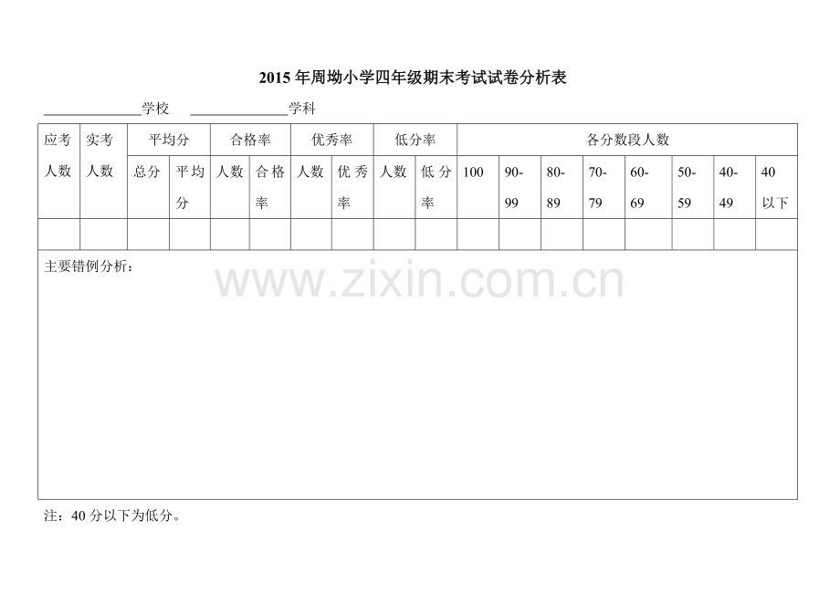 周坳小学四年级成绩分析表.doc_第1页